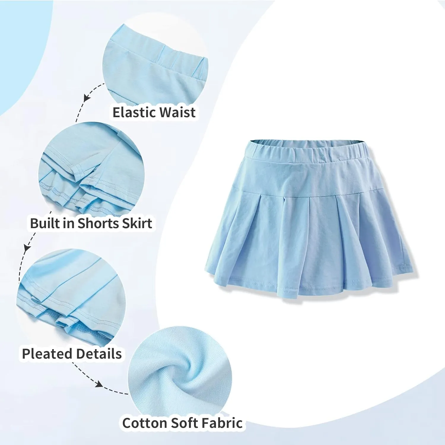 Rolanko Skorts for Girls Skirts 2 Pack Cotton Kids Shorts Casual Play School Tennis 2-9 Years
