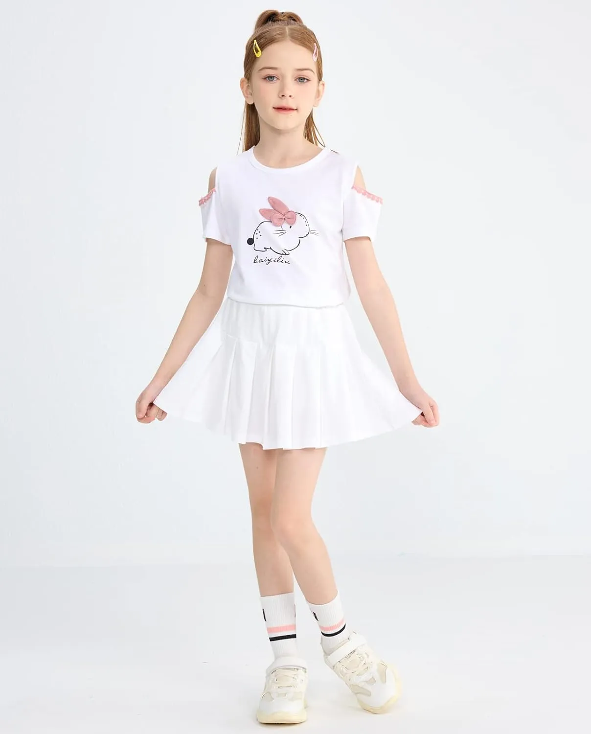 Rolanko Skorts for Girls Skirts 2 Pack Cotton Kids Shorts Casual Play School Tennis 2-9 Years