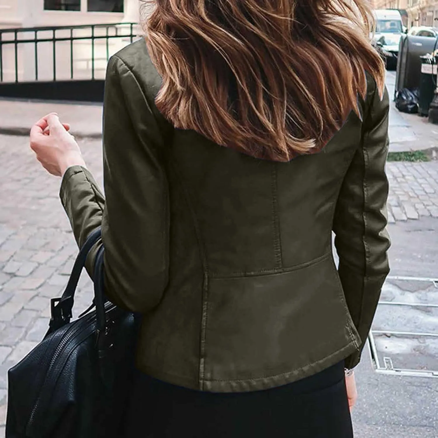 Ruziyoog Women's Faux Leather Jacket Lightweight Casual Zip Up Slim Short Moto PU Coat Motorcycle Bomber Jackets Outwear