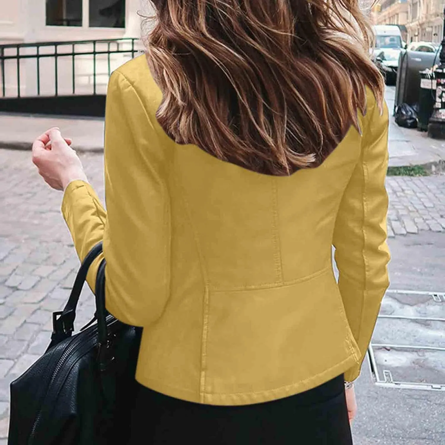 Ruziyoog Women's Faux Leather Jacket Lightweight Casual Zip Up Slim Short Moto PU Coat Motorcycle Bomber Jackets Outwear