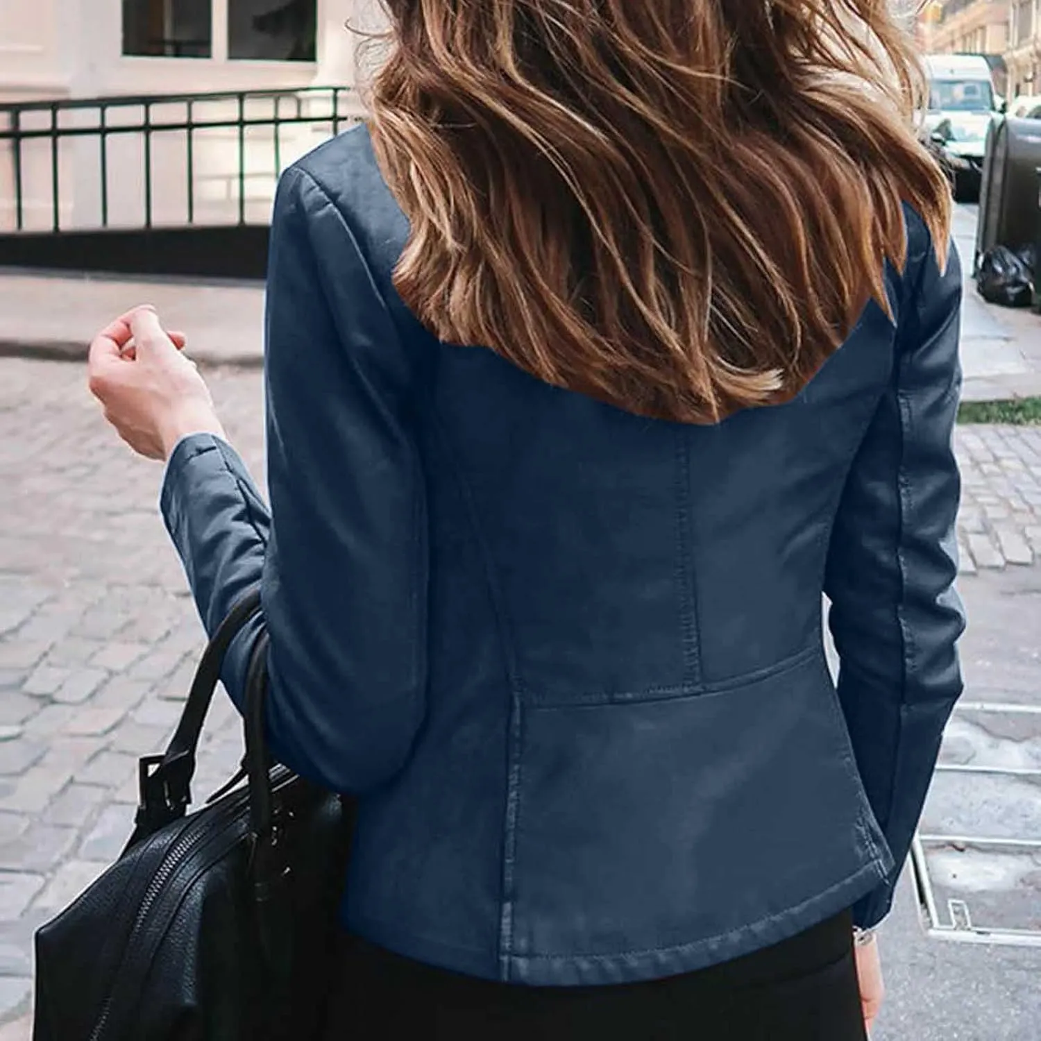 Ruziyoog Women's Faux Leather Jacket Lightweight Casual Zip Up Slim Short Moto PU Coat Motorcycle Bomber Jackets Outwear