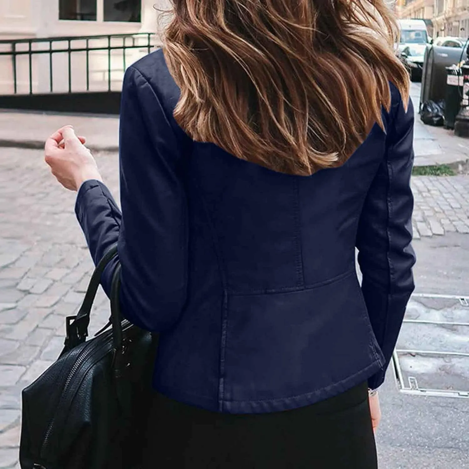 Ruziyoog Women's Faux Leather Jacket Lightweight Casual Zip Up Slim Short Moto PU Coat Motorcycle Bomber Jackets Outwear