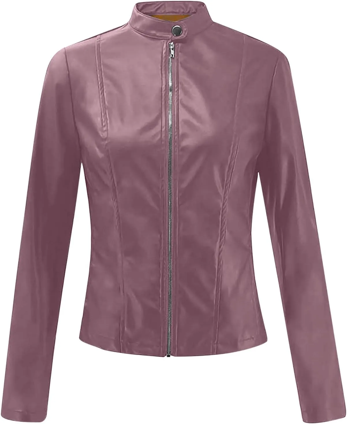 Ruziyoog Women's Pu Faux Leather Jacket Long Sleeve Open Front Coats Lightweight Casual Slim Short Motorcycle Bomber Outwear
