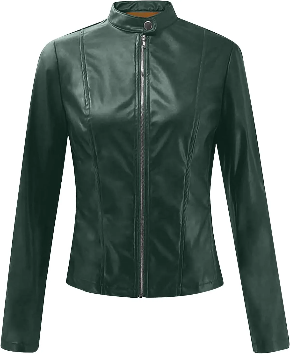 Ruziyoog Women's Pu Faux Leather Jacket Long Sleeve Open Front Coats Lightweight Casual Slim Short Motorcycle Bomber Outwear