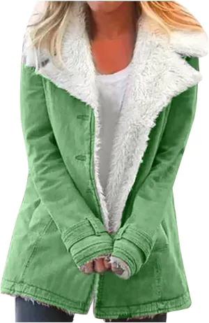 SACFOF Womens Winter Warm Jean Jacket Lapel Stand Collar Fleece Lined Sherpa Denim Coats Thicker Sherpa Outerwear