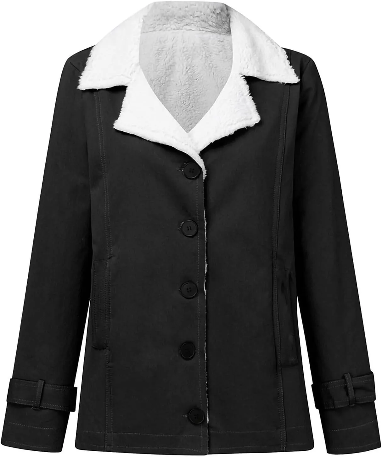 SACFOF Womens Winter Warm Jean Jacket Lapel Stand Collar Fleece Lined Sherpa Denim Coats Thicker Sherpa Outerwear