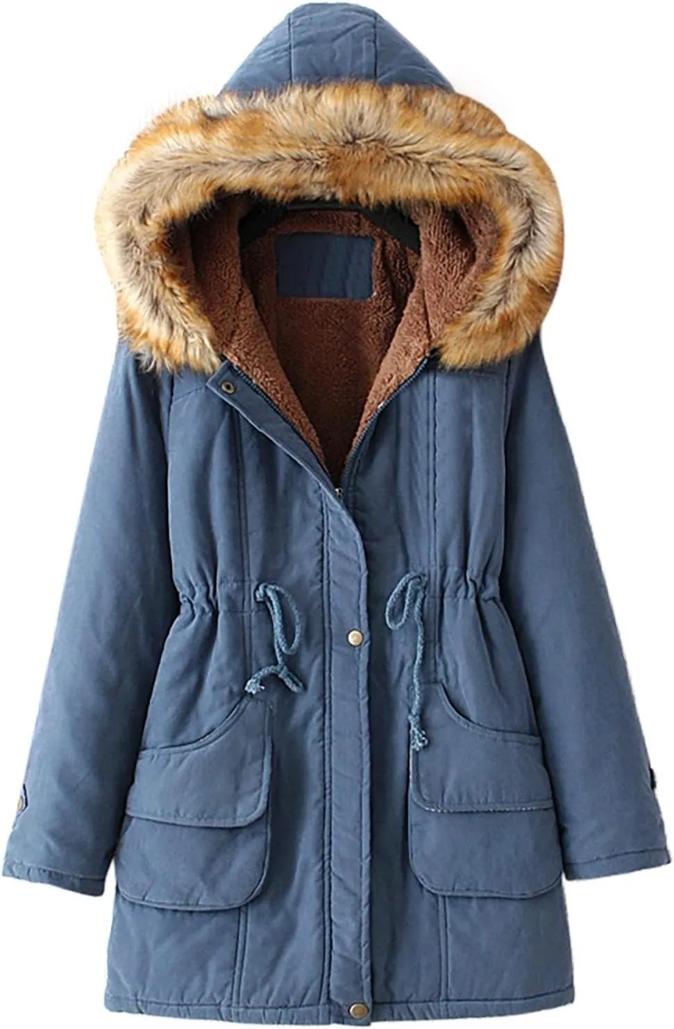 SGASY Women's Winter Coats Fleece Lined Zip Up Jacket Long Winter Warm Fuzzy Coat Windproof Hoodie Outwear with Pockets