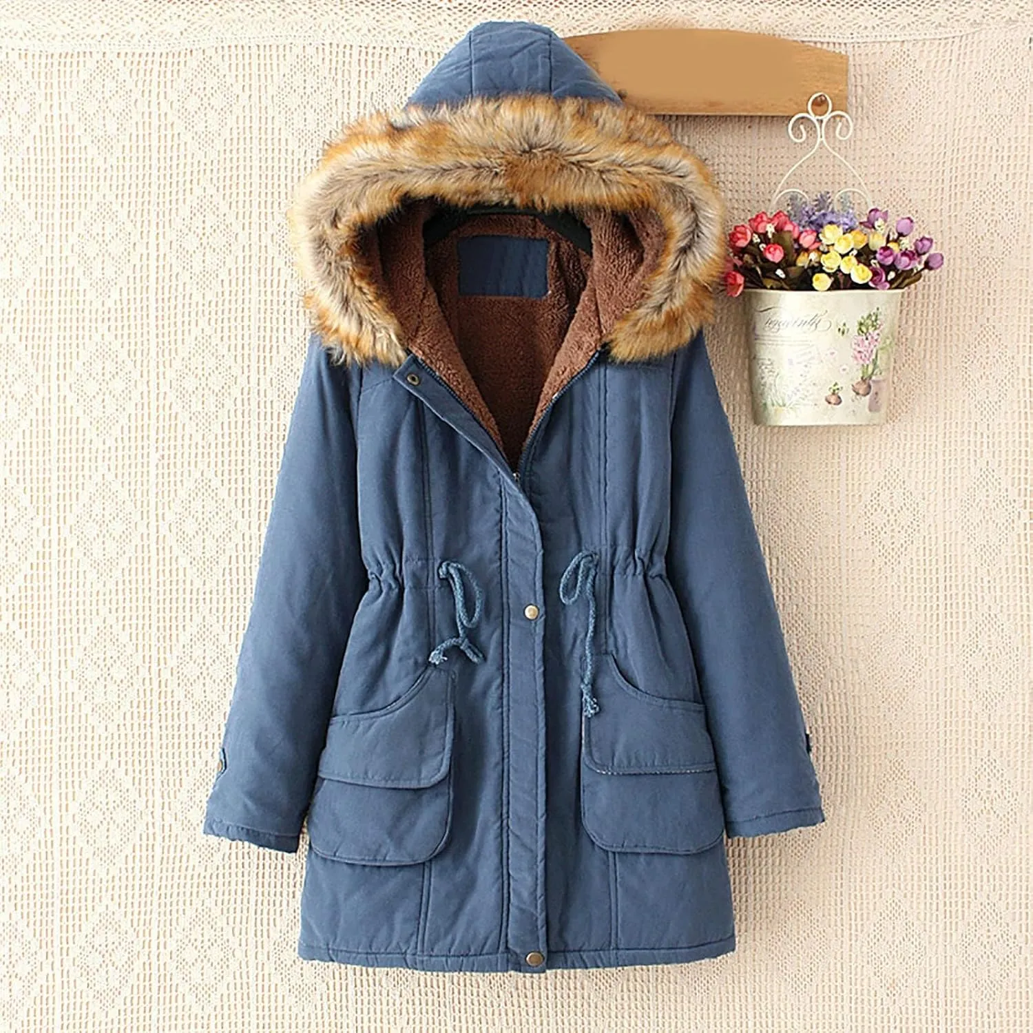 SGASY Women's Winter Coats Fleece Lined Zip Up Jacket Long Winter Warm Fuzzy Coat Windproof Hoodie Outwear with Pockets