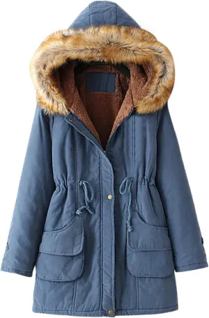 SGASY Women's Winter Coats Fleece Lined Zip Up Jacket Long Winter Warm Fuzzy Coat Windproof Hoodie Outwear with Pockets