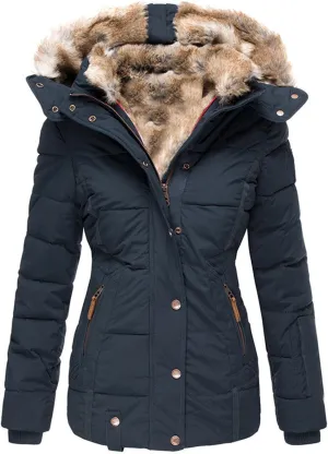 SHAOBGE Girl Down Jacket Women's Warm Woolen Collar Cotton Jacket with Zipper Long Sleeved Slim Fitting Hooded Women's