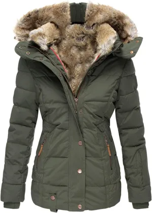 SHAOBGE Girl Down Jacket Women's Warm Woolen Collar Cotton Jacket with Zipper Long Sleeved Slim Fitting Hooded Women's