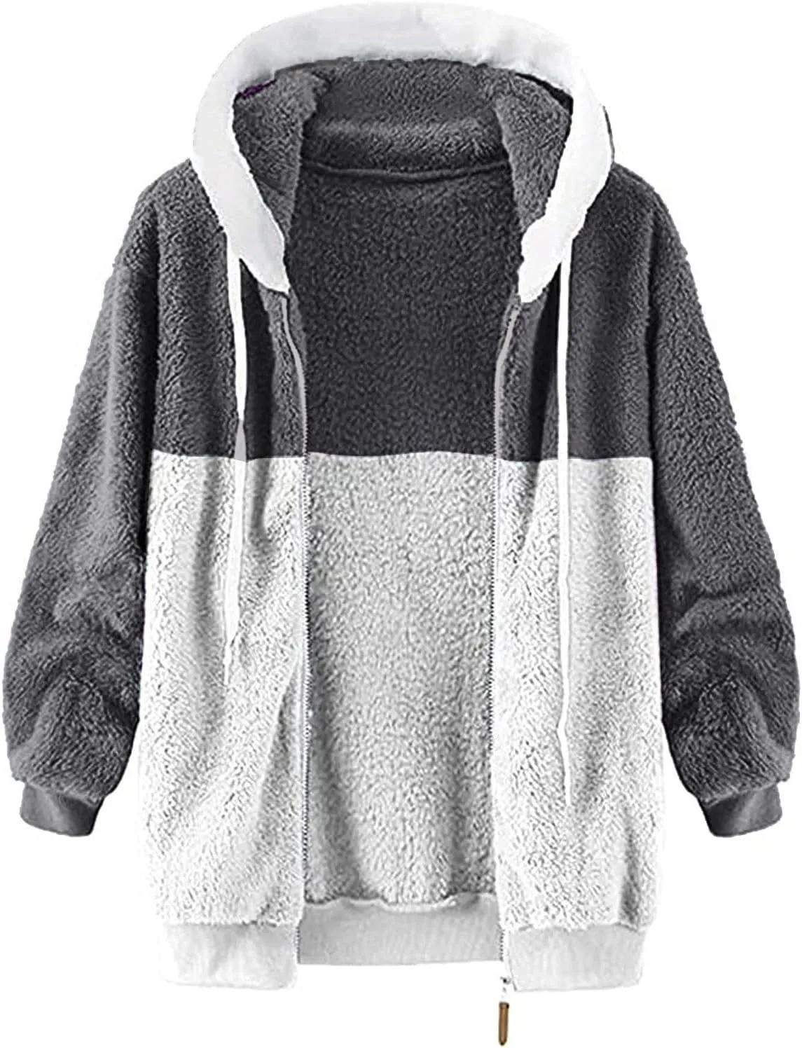 SHAOBGE Jacket Cotton Women's Fashion Casual Patchwork Hooded Zipper Pocket Plush Sweater Jacket Women's Casual Jackets