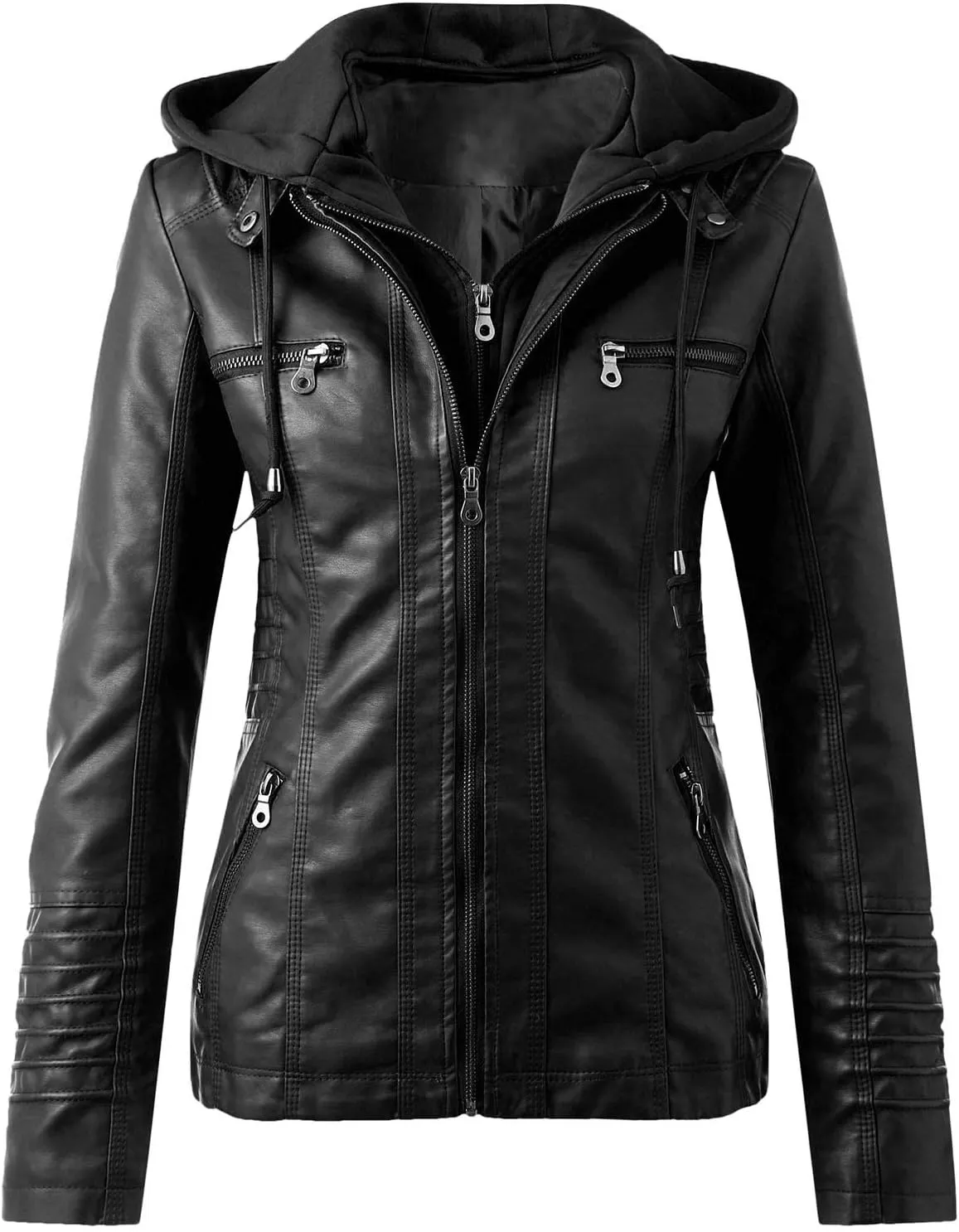 SHAOBGE Jacket Long Leather Women's Slim Zip Belt Tops Stand Jacket Suit Collar Motorcycle Coat Women's Coat Jackets