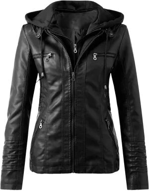 SHAOBGE Jacket Long Leather Women's Slim Zip Belt Tops Stand Jacket Suit Collar Motorcycle Coat Women's Coat Jackets