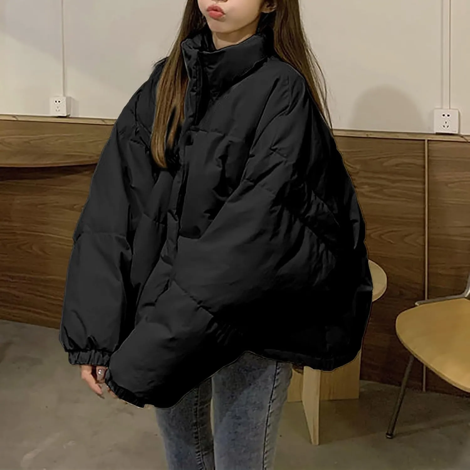 SHAOBGE Packable Puffer Jacket Women Women's Solid Color Loose And Thickened Standing Collar Bread Winter