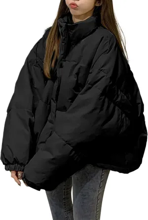 SHAOBGE Packable Puffer Jacket Women Women's Solid Color Loose And Thickened Standing Collar Bread Winter
