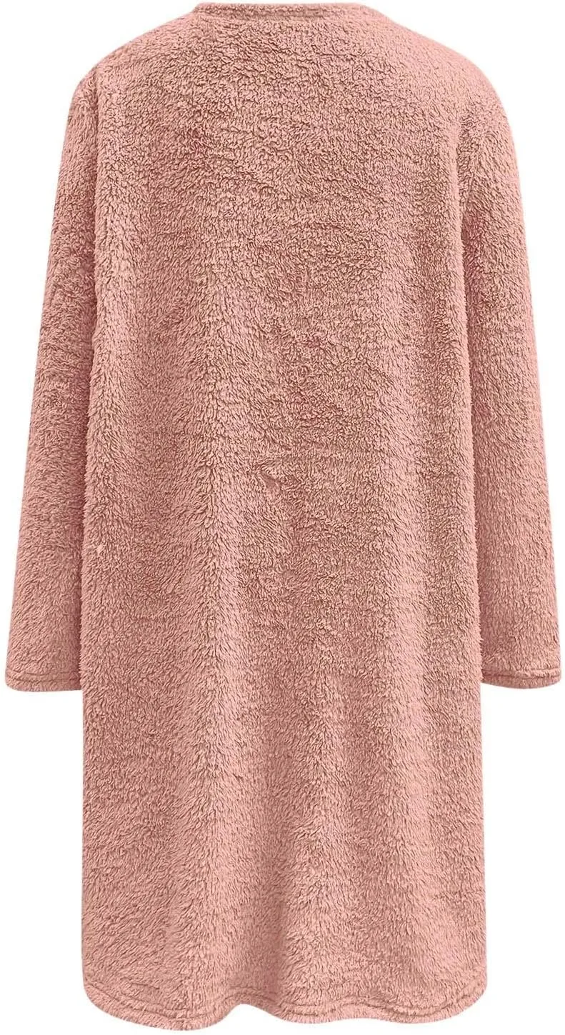SHAOBGE Womens 2023 Winter Fleece Jacket Sweater Warm Solid Color Outerwear Lightweight Casual Loose Coat with Pockets