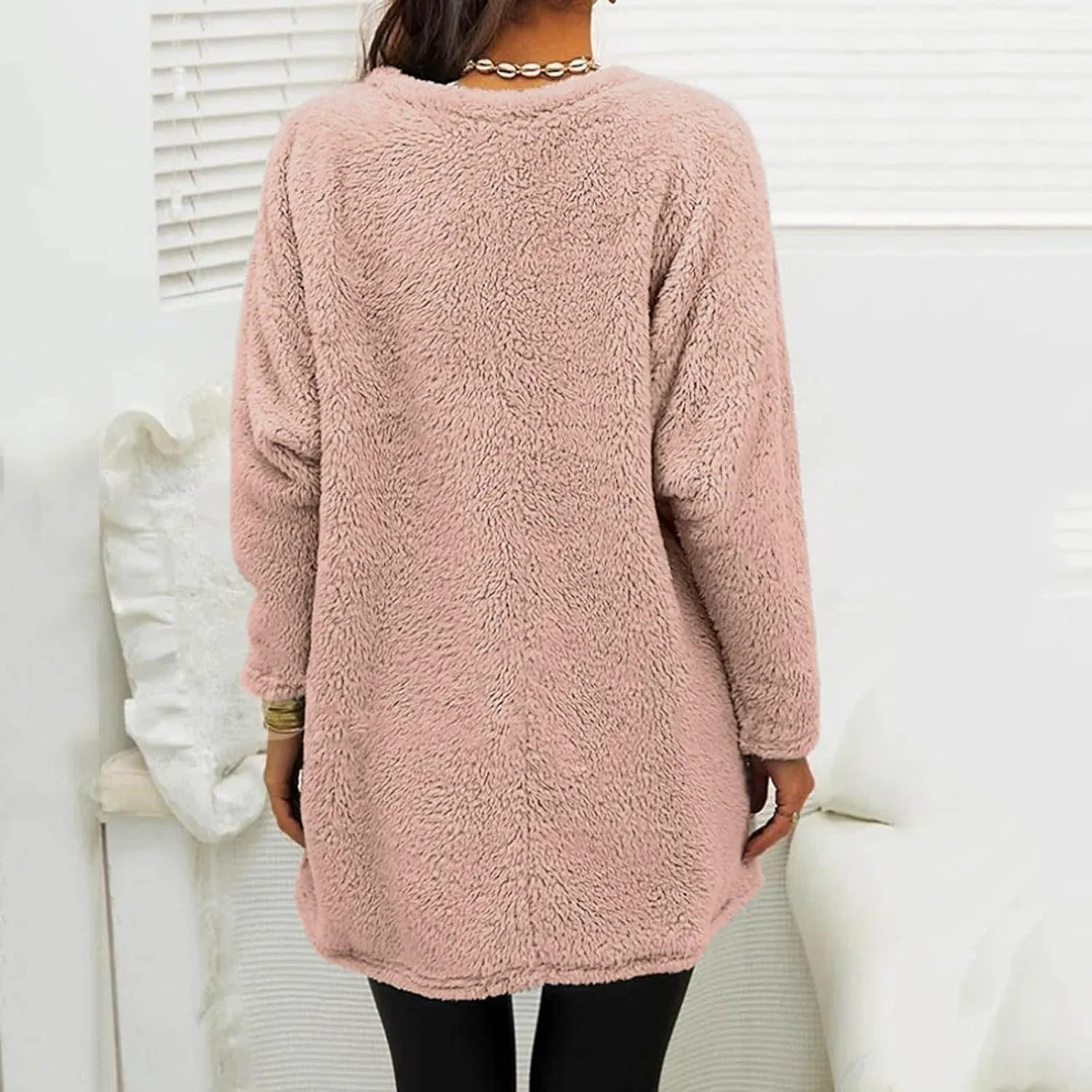 SHAOBGE Womens 2023 Winter Fleece Jacket Sweater Warm Solid Color Outerwear Lightweight Casual Loose Coat with Pockets