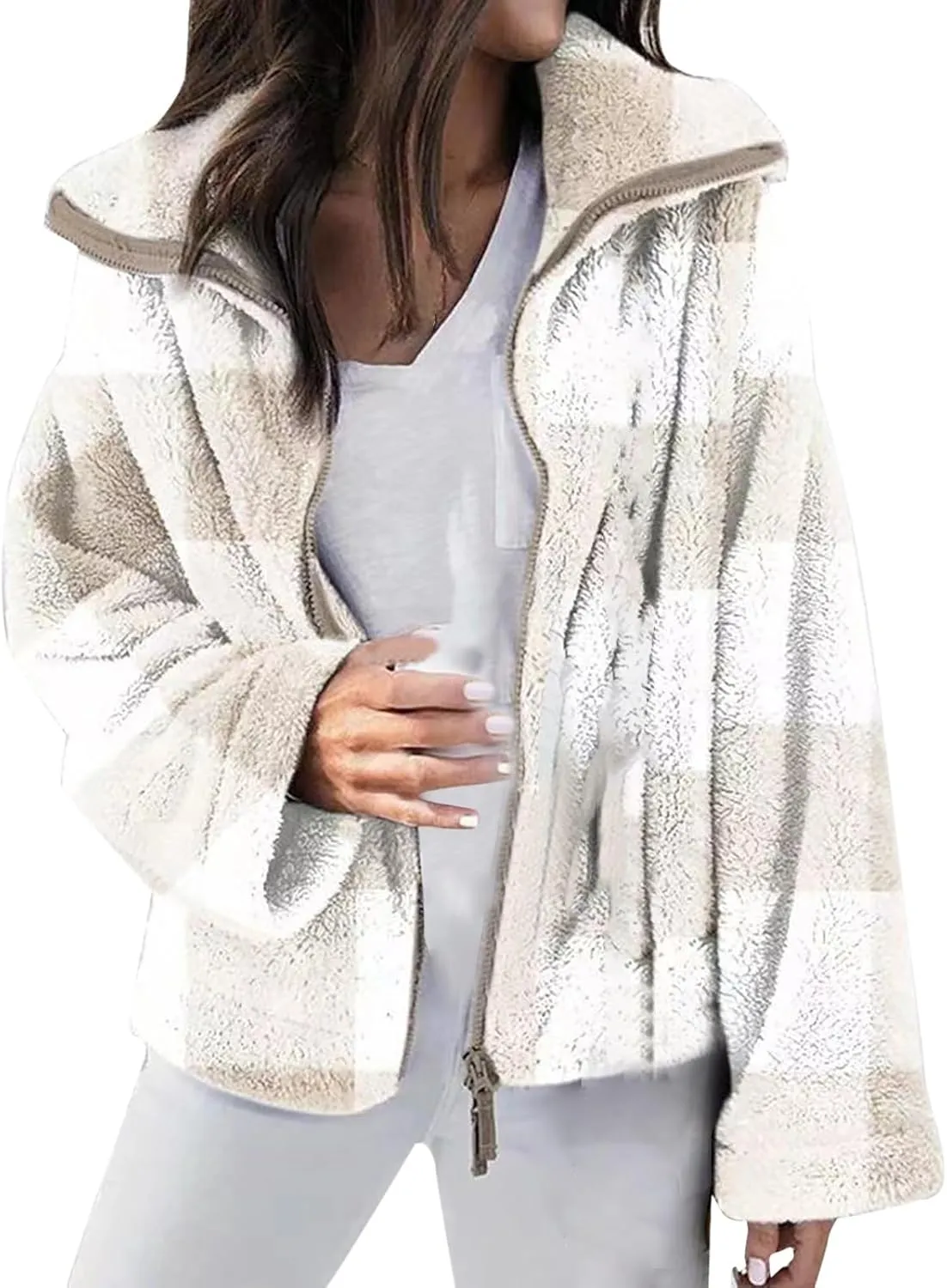 SHAOBGE Womens Plaid Shacket Fall Jacket Fleece Lined Button Down Peacoats Plaid Lapel Casual Coats Y2K Shirt Jackets 2023
