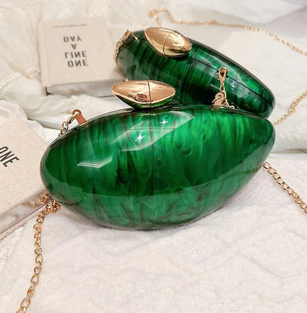 Shell Shape Acrylic Clutch Women 2025 Trendy Metallic Evening Bag Shiny Egg Purses and Handbags for Wedding Party