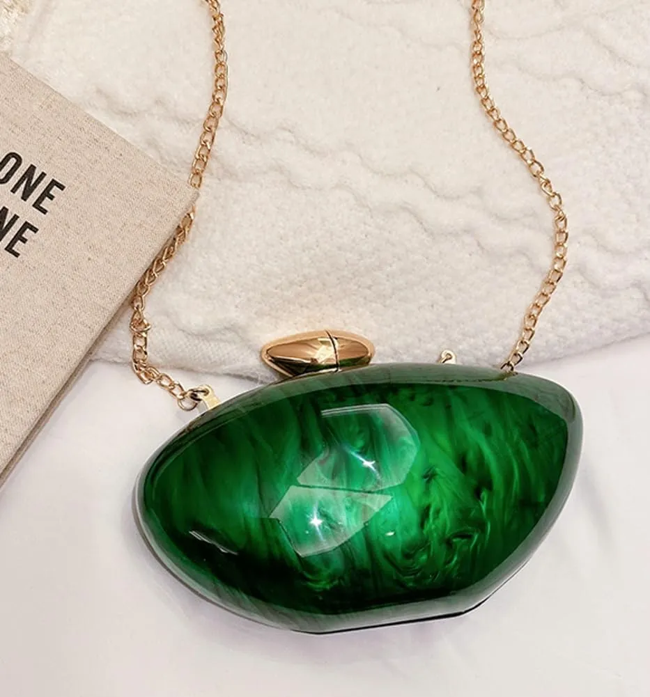 Shell Shape Acrylic Clutch Women 2025 Trendy Metallic Evening Bag Shiny Egg Purses and Handbags for Wedding Party