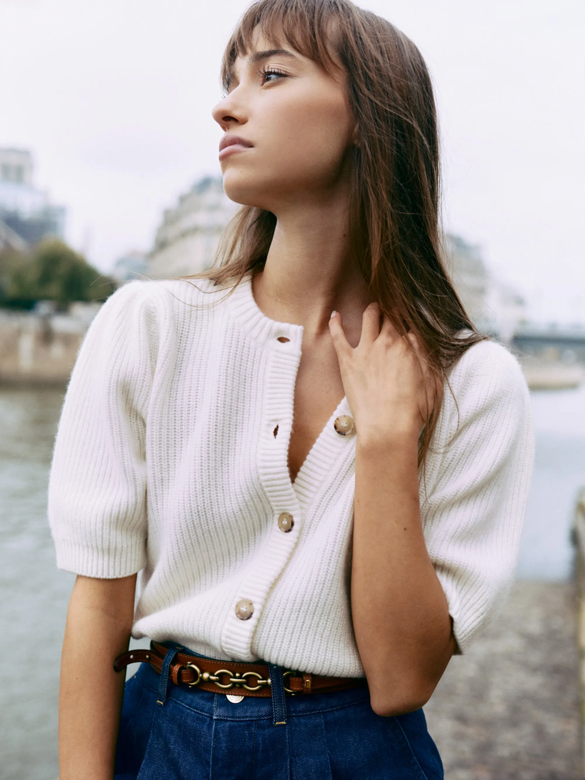 Shrunken Short Sleeve Cardi -- Cream