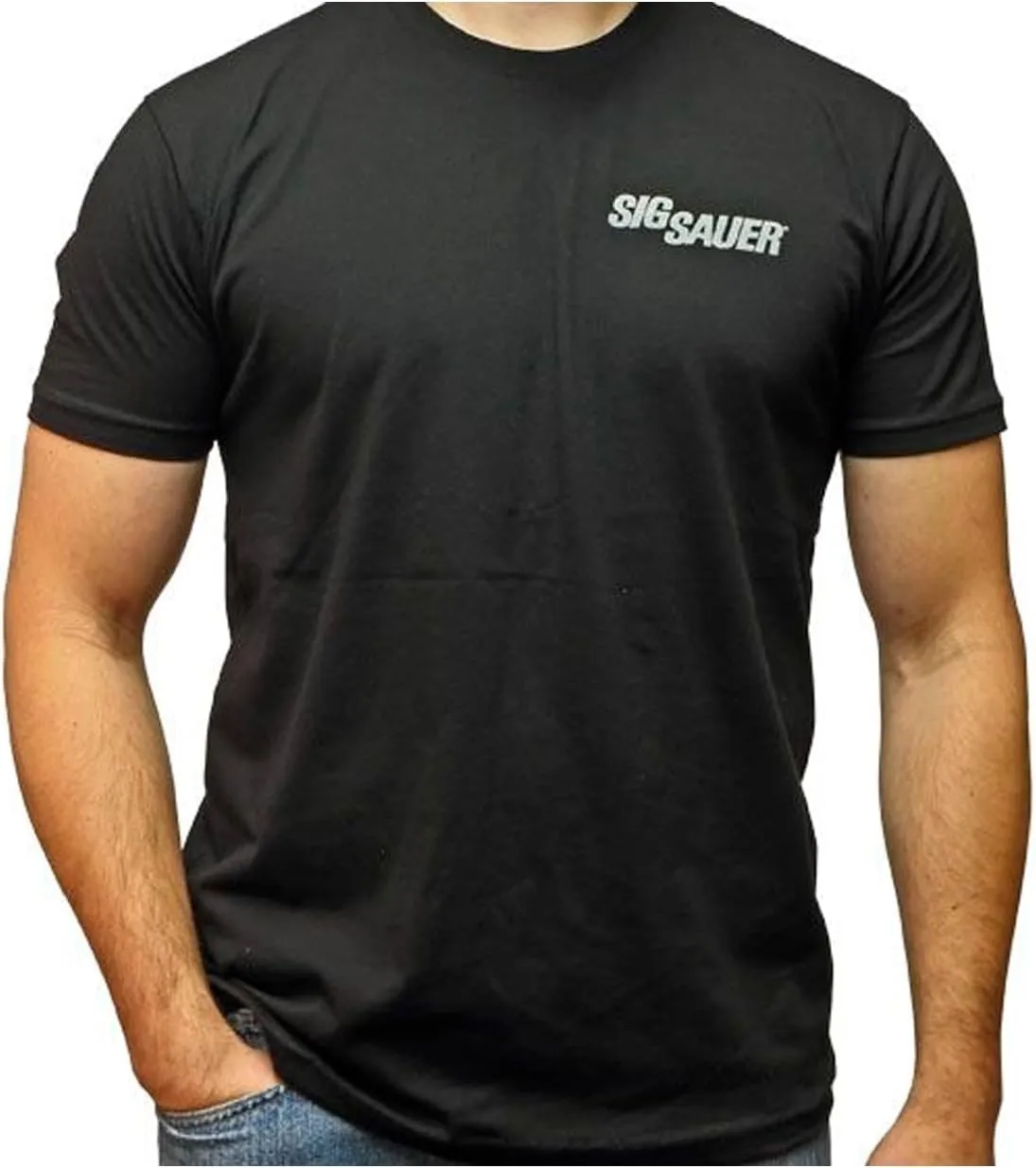 Sig Sauer Men's Crew Neck Short Sleeve Tee - Lightweight Breathable Cotton Casual Everyday Active Shooting Logo T-Shirt