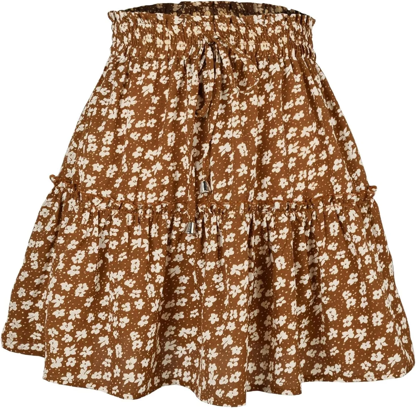 Skirts for Women Drawstring Elastic Waist Ruffle Skirt Tie Front Boho Floral Print Layered Flowy Mini Short Skirt