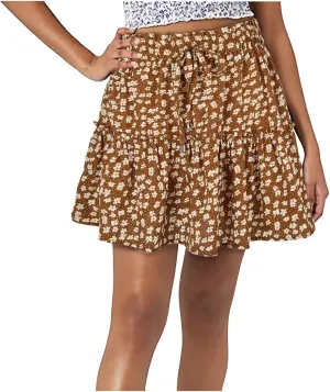 Skirts for Women Drawstring Elastic Waist Ruffle Skirt Tie Front Boho Floral Print Layered Flowy Mini Short Skirt