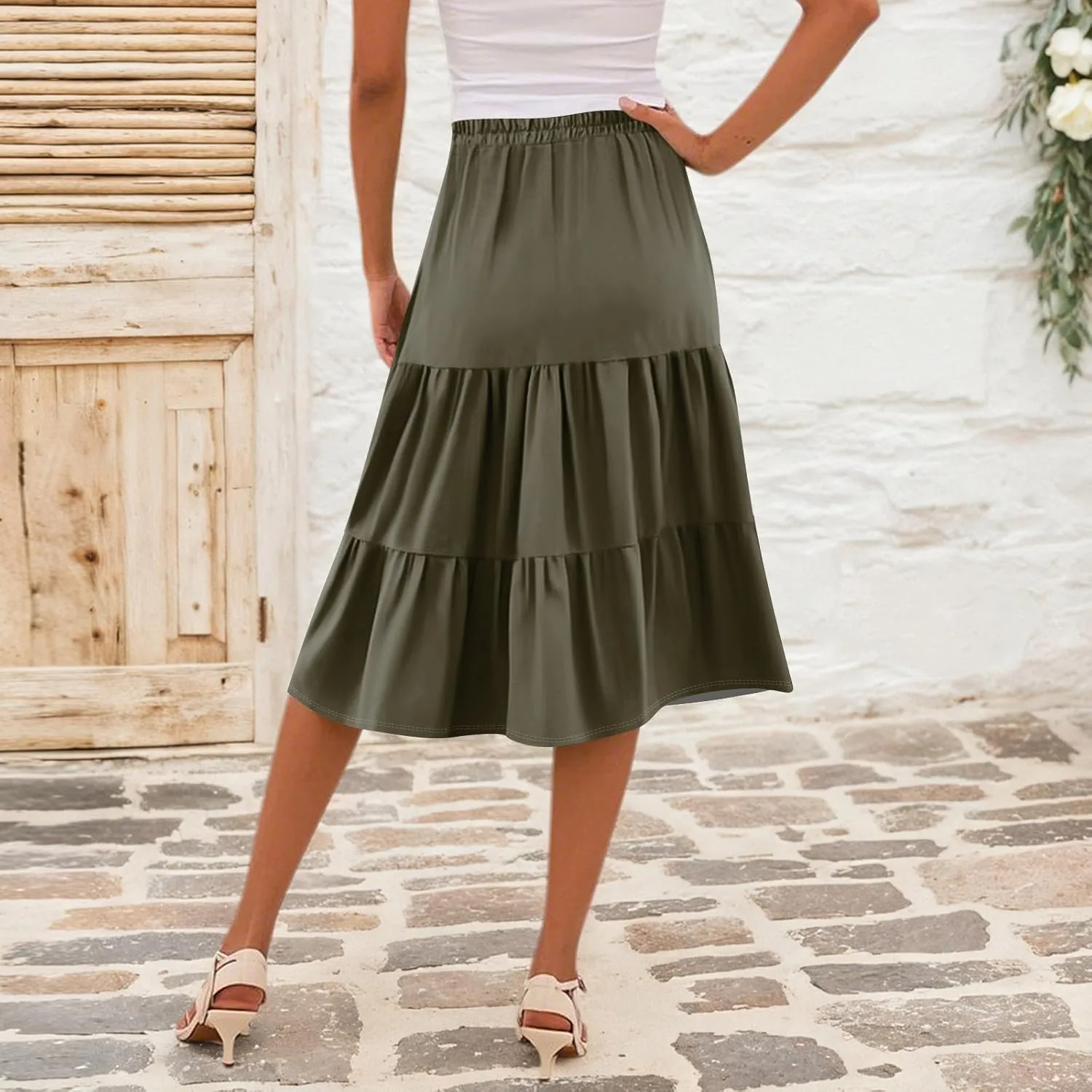 Skirts for Women Midi Length Boho Beach Vacation Flowy Floral Skirt Summer Casual Comfy High Waisted A Line Skirt