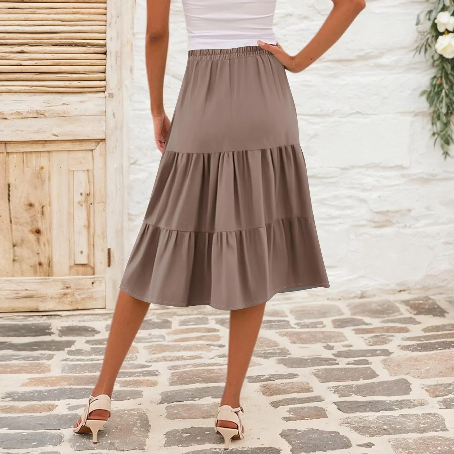 Skirts for Women Midi Length Boho Beach Vacation Flowy Floral Skirt Summer Casual Comfy High Waisted A Line Skirt