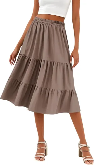 Skirts for Women Midi Length Boho Beach Vacation Flowy Floral Skirt Summer Casual Comfy High Waisted A Line Skirt