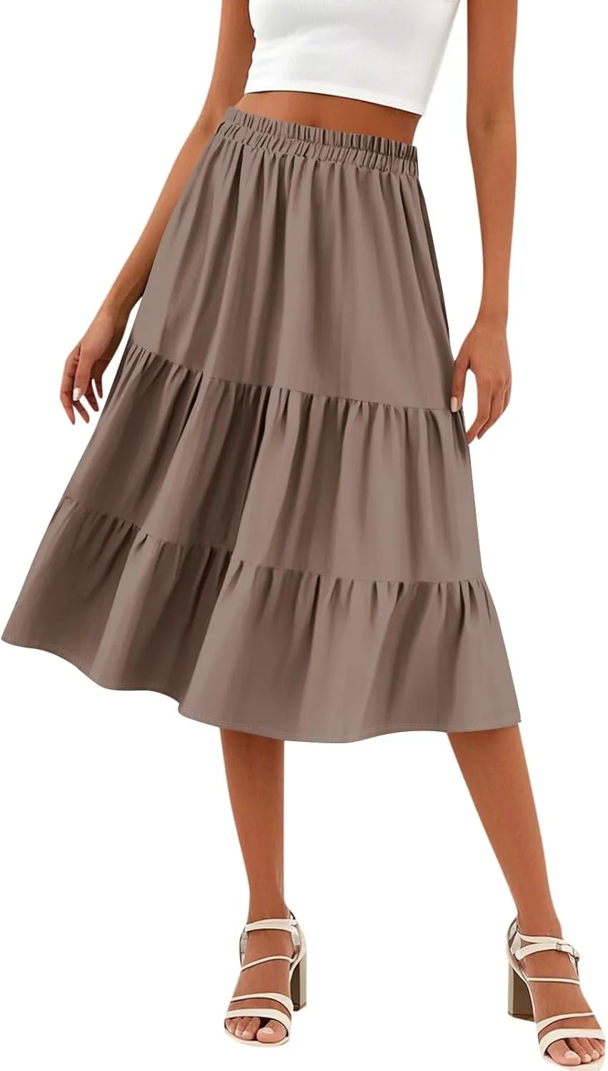 Skirts for Women Midi Length Boho Beach Vacation Flowy Floral Skirt Summer Casual Comfy High Waisted A Line Skirt