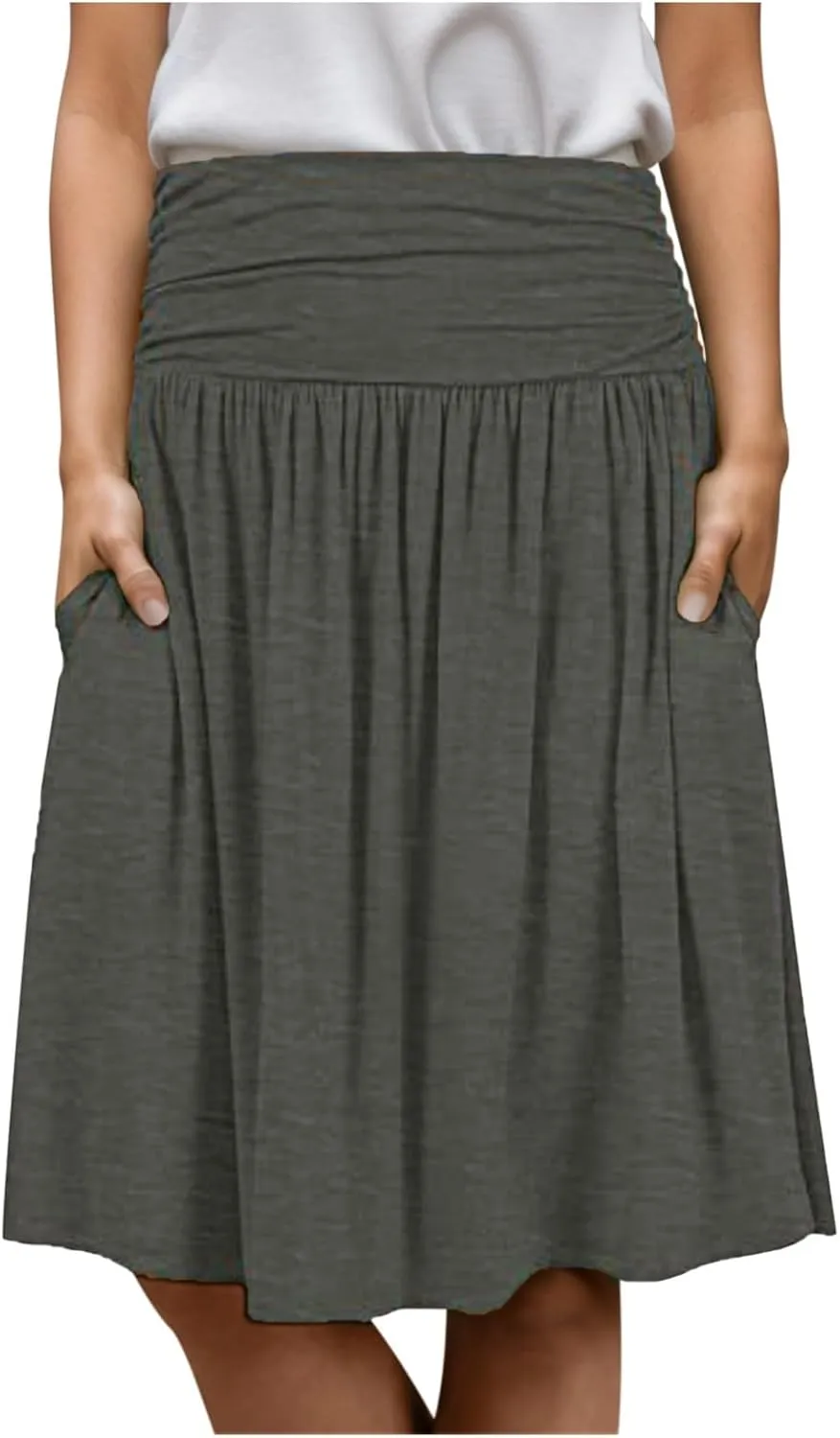 Skirts for Women Regular and Plus Size Skirt with Pockets Below The Knee Length Ruched Flowy Midi Women