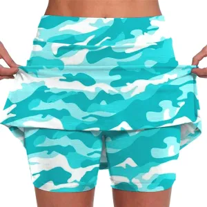 Skorts for Woman Athleisure Skirt with Pockets Camouflage Printed Mid Rise Skirts Tennis Tummy Control High Waisted