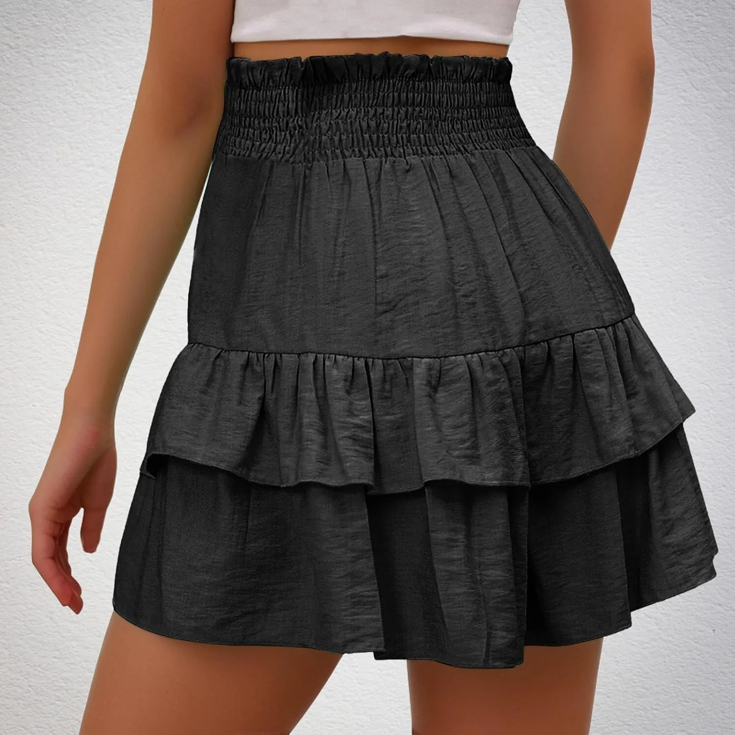 Skorts for Woman Ruched High Waisted Flowy Shorts Boho Ruffle Tiered Mini Skirts 2025 Trendy Casual Summer Outfits