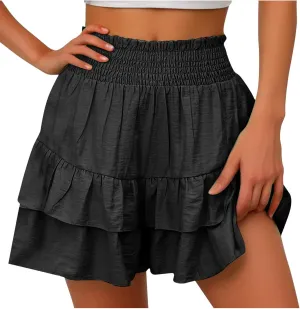 Skorts for Woman Ruched High Waisted Flowy Shorts Boho Ruffle Tiered Mini Skirts 2025 Trendy Casual Summer Outfits