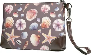 Small Clutch Purses for Women - Conch Starfish Shell Leather Wristlet Wallets for Women with Wrist Strap