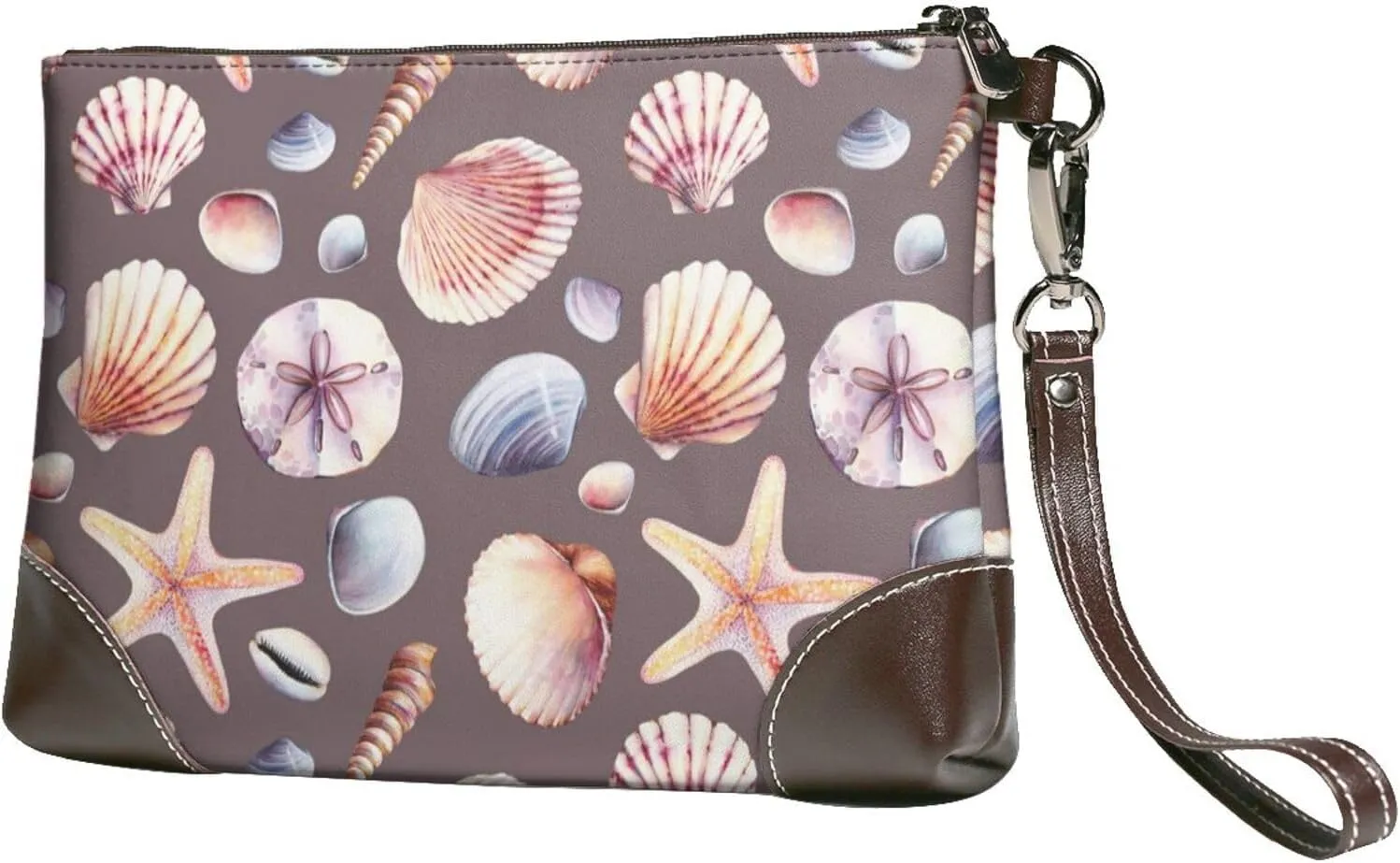Small Clutch Purses for Women - Conch Starfish Shell Leather Wristlet Wallets for Women with Wrist Strap