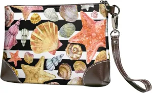 Small Clutch Purses for Women - Sea Shell Leather Wristlet Wallets for Women with Wrist Strap