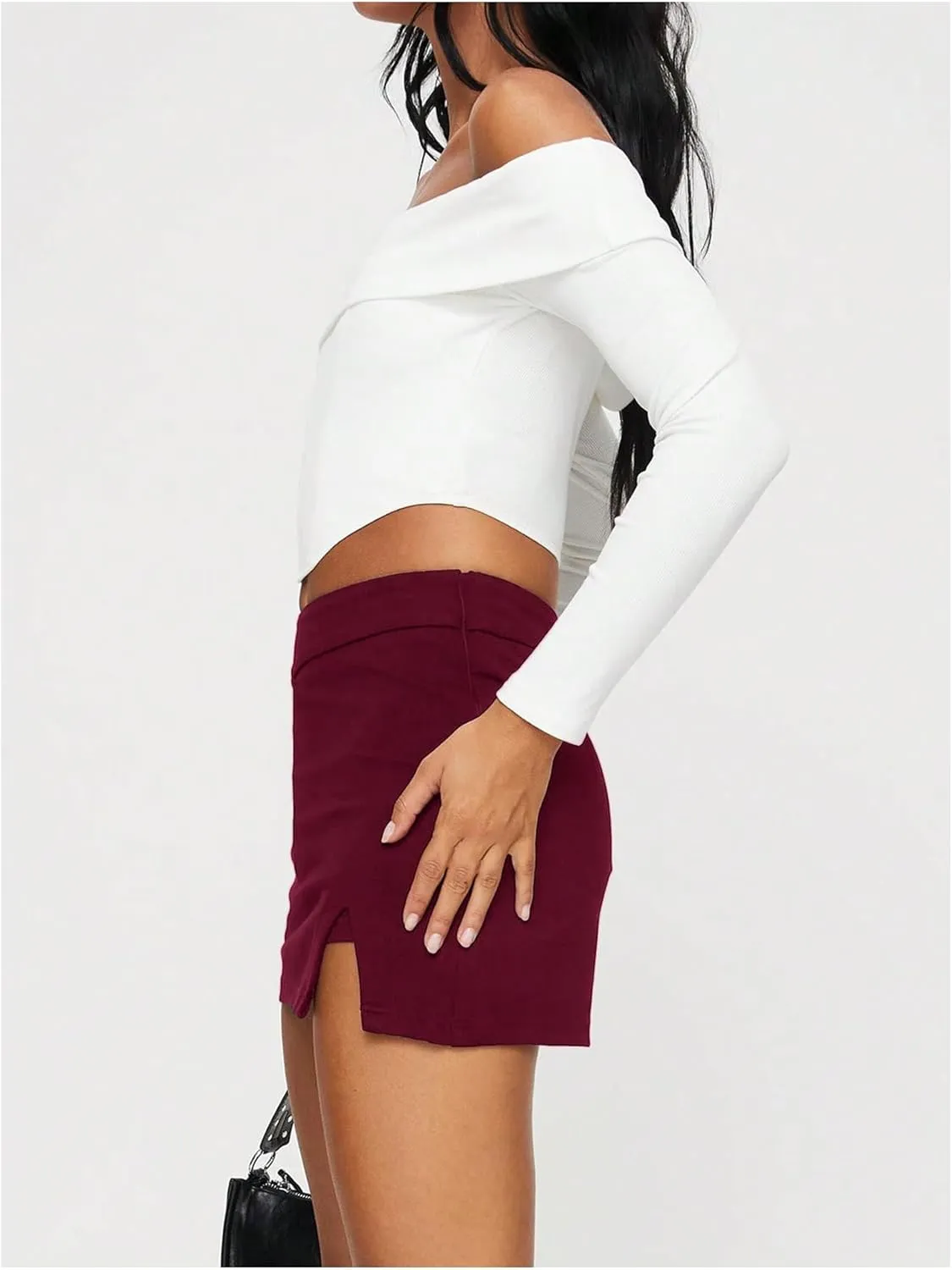 SOLY HUX Women's Mini Skirt Skorts Y2k Split Zipper Side Stretchy Pencil Bodycon Skirts with Shorts Underneath