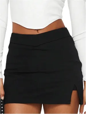 SOLY HUX Women's Mini Skirt Skorts Y2k Split Zipper Side Stretchy Pencil Bodycon Skirts with Shorts Underneath