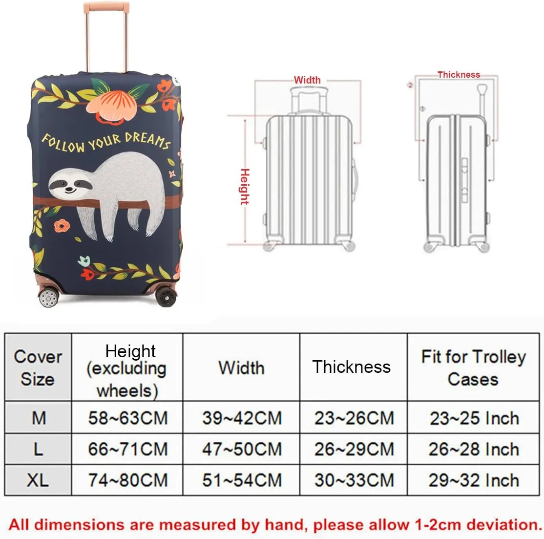 Spandex Travel Luggage Protector Suitcase Cover Fit 23-32 Inch Luggage (sloth, L)