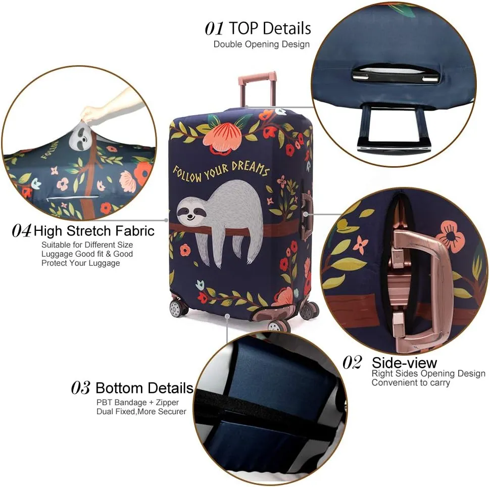Spandex Travel Luggage Protector Suitcase Cover Fit 23-32 Inch Luggage (sloth, L)