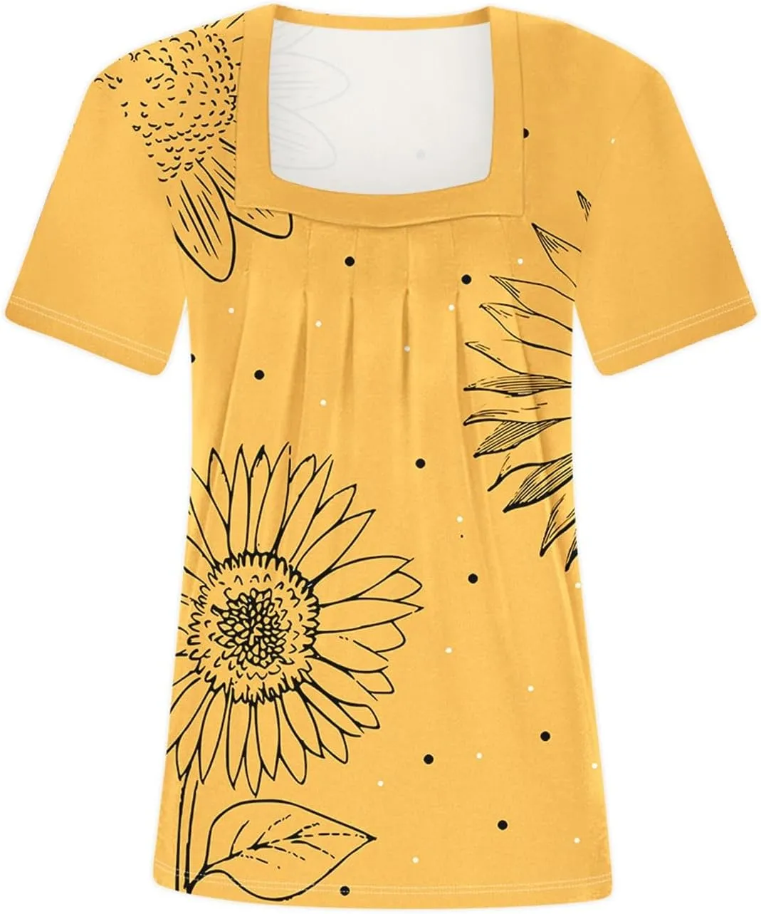 Square Neck Tops for Women Soft Cotton Short Sleeve Shirt Loose Fit Front Pleated Tops 2024 Trendy Summer Graphic Tee
