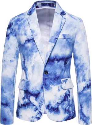 Suit for Men,Mens Tie Dye Printed Suit Jacket One Button Sport Coat Fashion Slim Fit Casual Business Daily Blazers