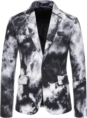 Suit for Men,Mens Tie Dye Printed Suit Jacket One Button Sport Coat Fashion Slim Fit Casual Business Daily Blazers