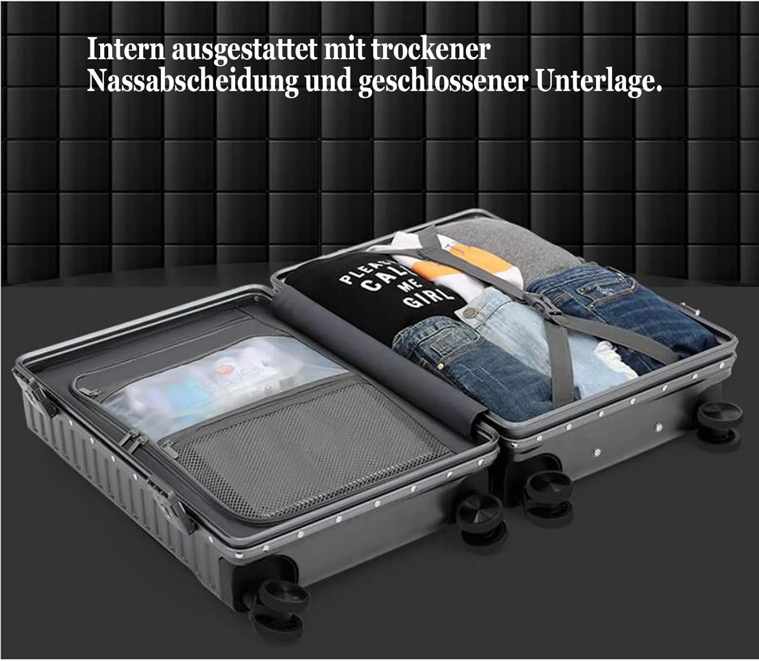 Suitcase, suitcase hard shell with front opening USB socket and STA suitcase,Silver,20in