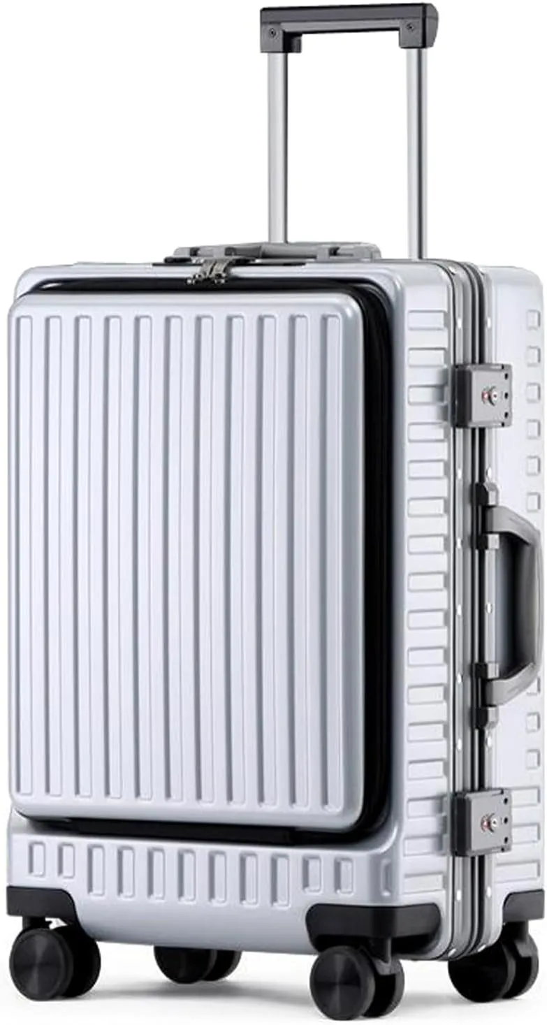 Suitcase, suitcase hard shell with front opening USB socket and STA suitcase,Silver,20in