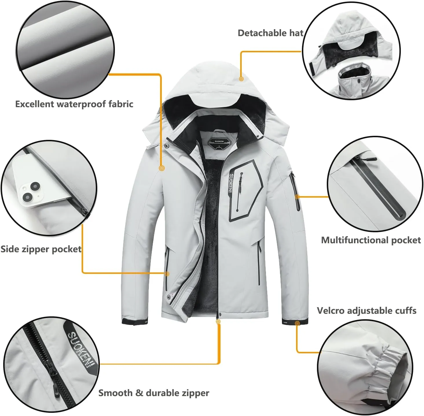 SUOKENI Women's Waterproof Warm Winter Snow Coat Hooded Raincoat Ski Snowboarding Jacket